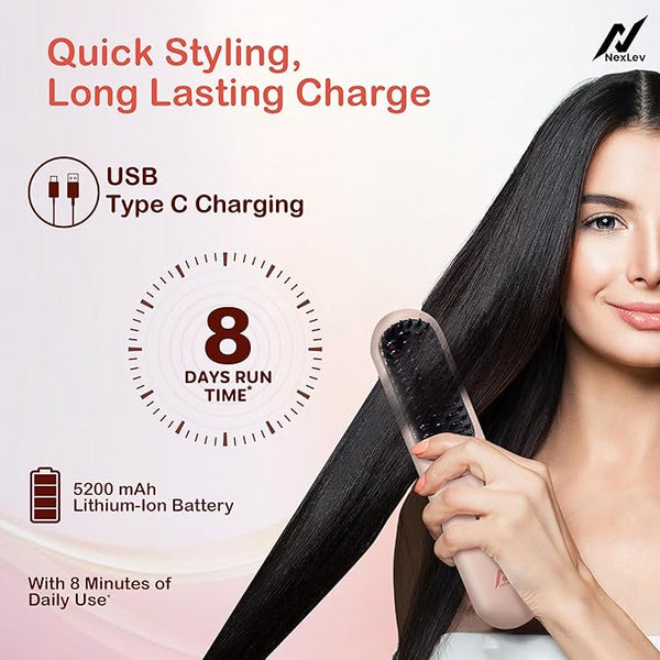 Rechargeable Wireless Hair Straightener Brush